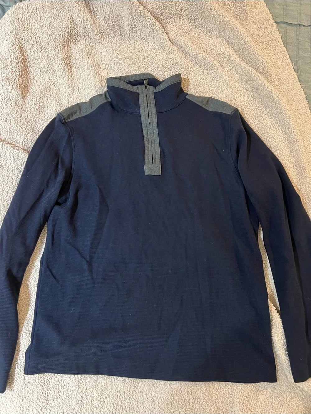 Banana Republic Navy Quarter-Zip Sweater with Gray Trim
